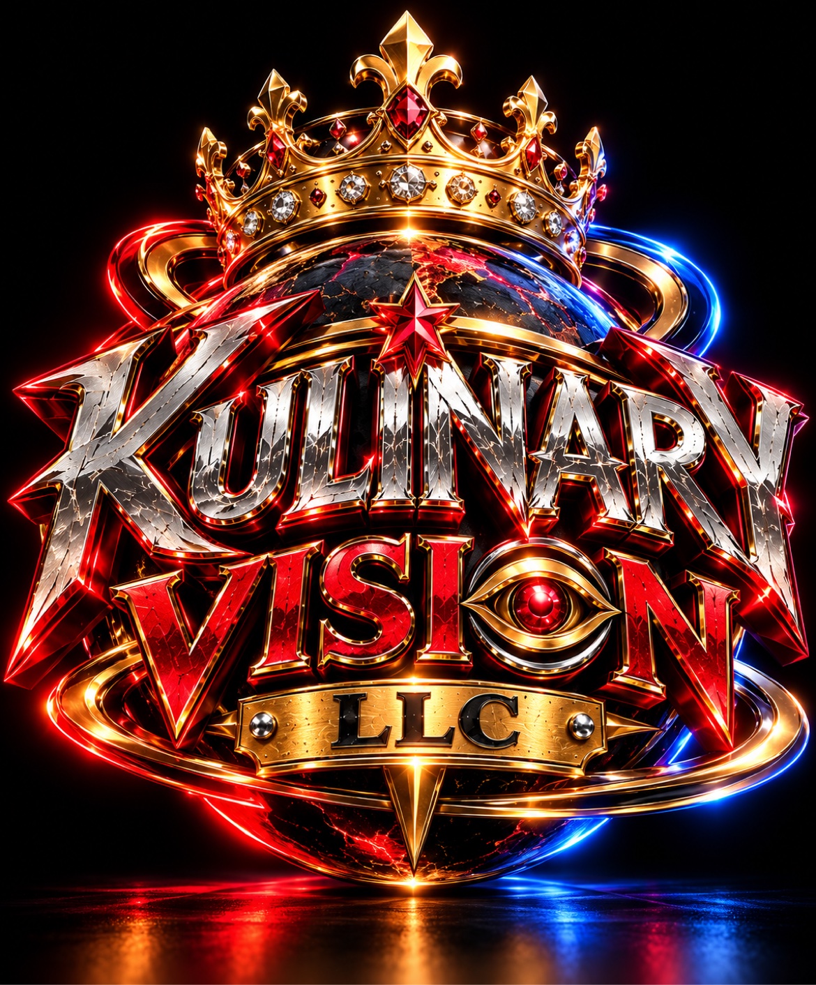 Kulinary Vision LLC — glowing 3D crown logo